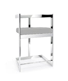 26" Gray and Silver Velvet and Stainless Steel Low Back Counter Height Bar Chair