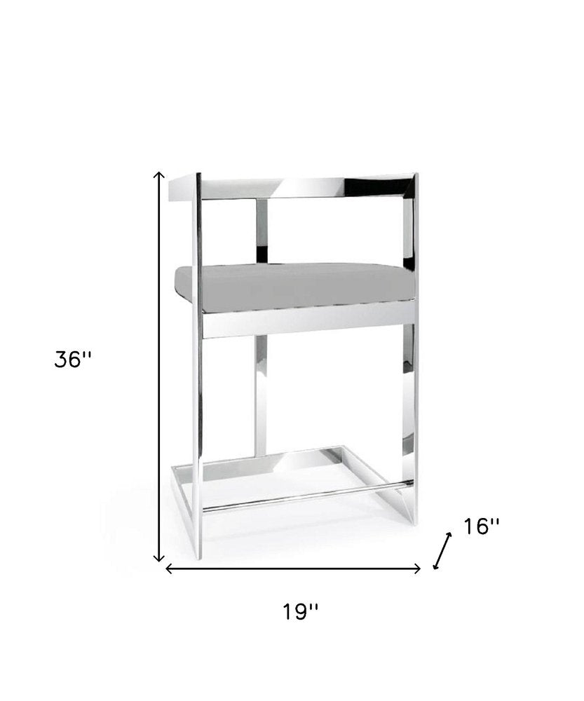 26" Gray and Silver Velvet and Stainless Steel Low Back Counter Height Bar Chair