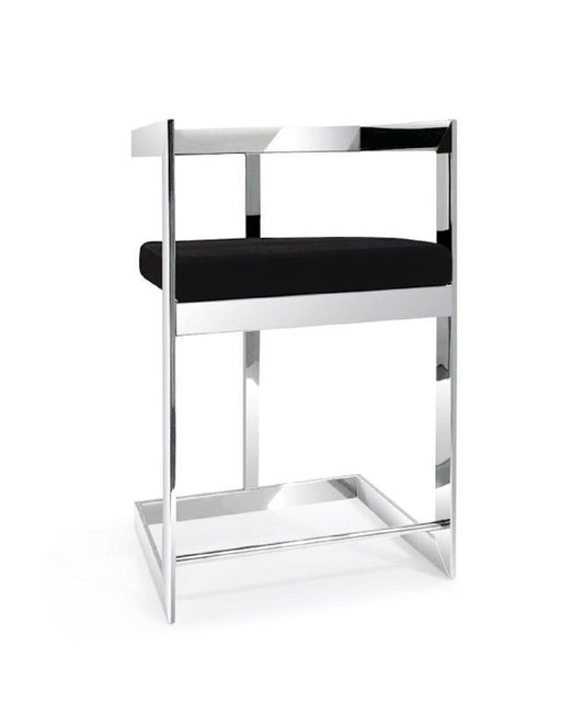 26" Black and Silver Velvet and Stainless Steel Low Back Counter Height Bar Chair