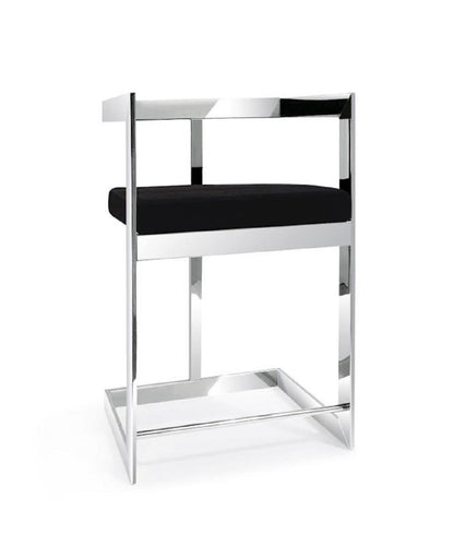 26" Black and Silver Velvet and Stainless Steel Low Back Counter Height Bar Chair