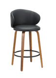 Set of Two 26" Black and Brown Faux Leather and Solid Wood Low Back Counter Height Bar Chairs