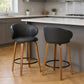 Set of Two 26" Black and Brown Faux Leather and Solid Wood Low Back Counter Height Bar Chairs