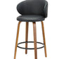 Set of Two 26" Black and Brown Faux Leather and Solid Wood Low Back Counter Height Bar Chairs
