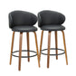 Set of Two 26" Black and Brown Faux Leather and Solid Wood Low Back Counter Height Bar Chairs