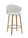 Set of Two 26" White and Brown Faux Leather and Solid Wood Low Back Counter Height Bar Chairs