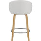 Set of Two 26" White and Brown Faux Leather and Solid Wood Low Back Counter Height Bar Chairs