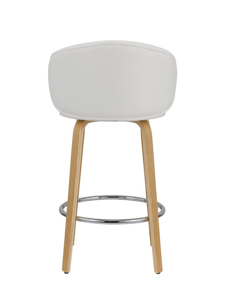 Set of Two 26" White and Brown Faux Leather and Solid Wood Low Back Counter Height Bar Chairs