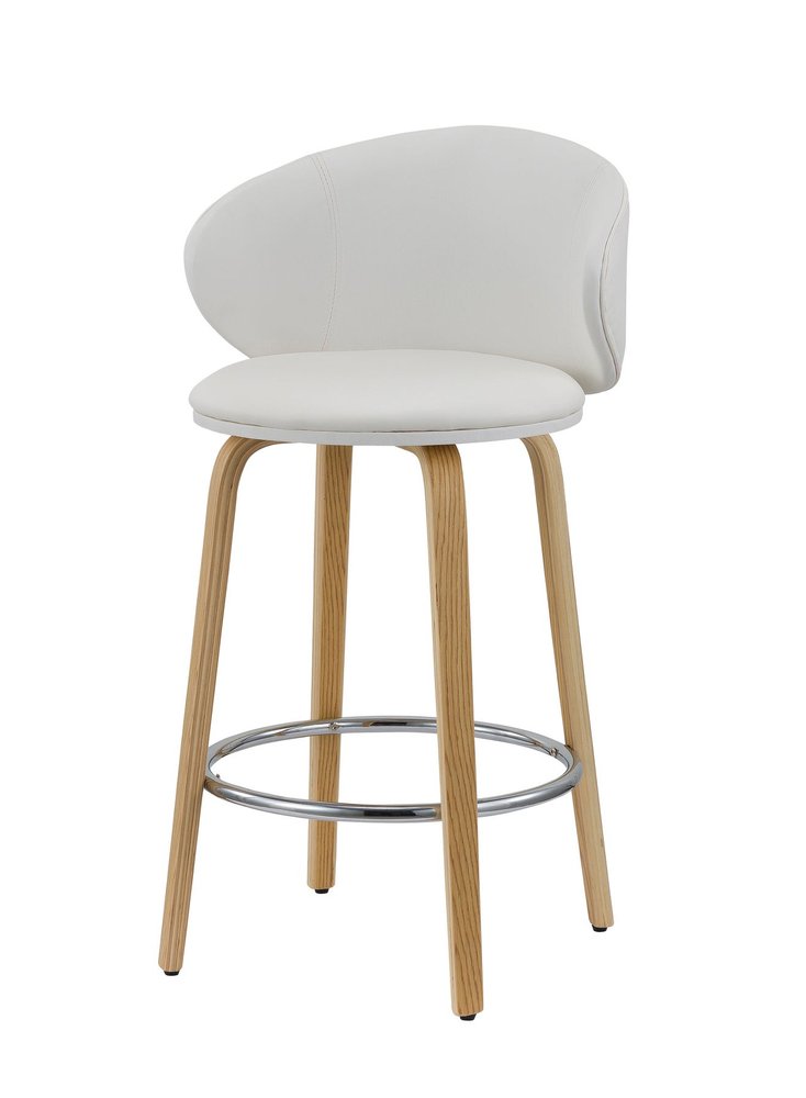 Set of Two 26" White and Brown Faux Leather and Solid Wood Low Back Counter Height Bar Chairs