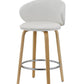 Set of Two 26" White and Brown Faux Leather and Solid Wood Low Back Counter Height Bar Chairs