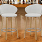 Set of Two 26" White and Brown Faux Leather and Solid Wood Low Back Counter Height Bar Chairs