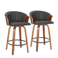 Set of Two 26" Black and Brown Faux Leather and Solid Wood Low Back Counter Height Bar Chairs
