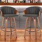 Set of Two 26" Black and Brown Faux Leather and Solid Wood Low Back Counter Height Bar Chairs