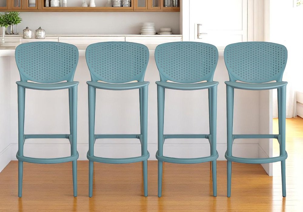 Set of Four 30" Green Heavy Duty Plastic Low Back Bar Height Bar Chairs