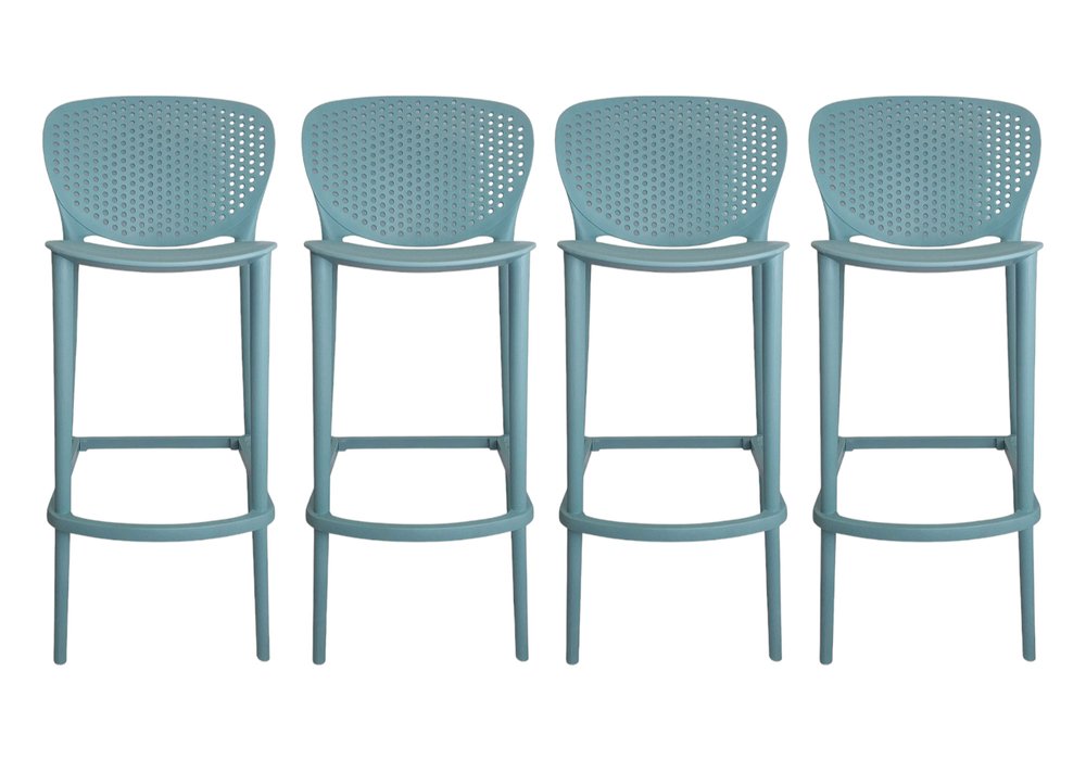 Set of Four 30" Green Heavy Duty Plastic Low Back Bar Height Bar Chairs