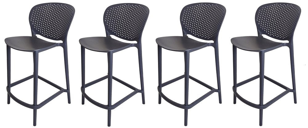 Set of Four 30" Dark Gray Heavy Duty Plastic Low Back Bar Height Bar Chairs