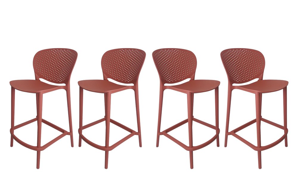 Set of Four 30" Orange Heavy Duty Plastic Low Back Bar Height Bar Chairs