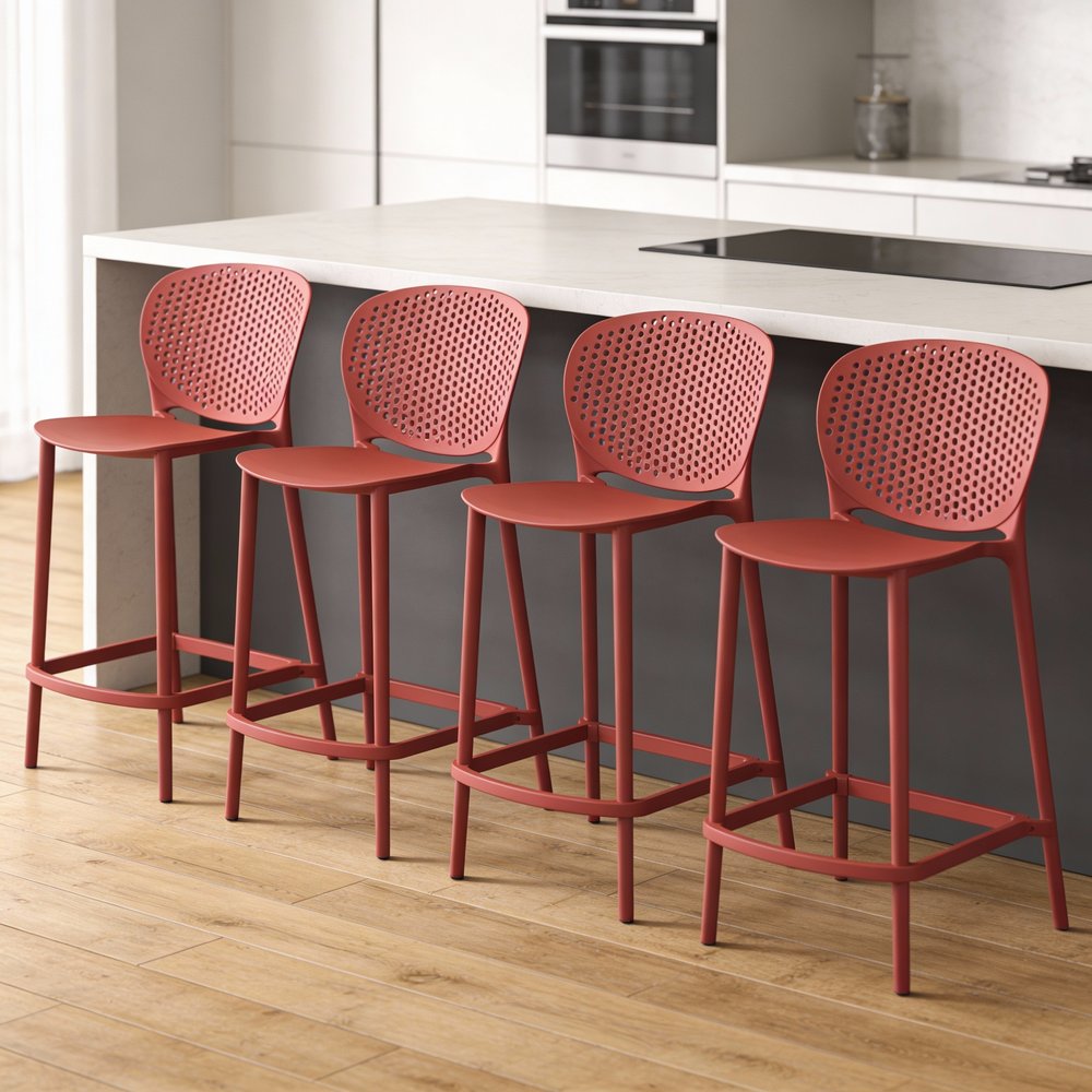 Set of Four 26" Orange Heavy Duty Plastic Low Back Counter Height Bar Chairs