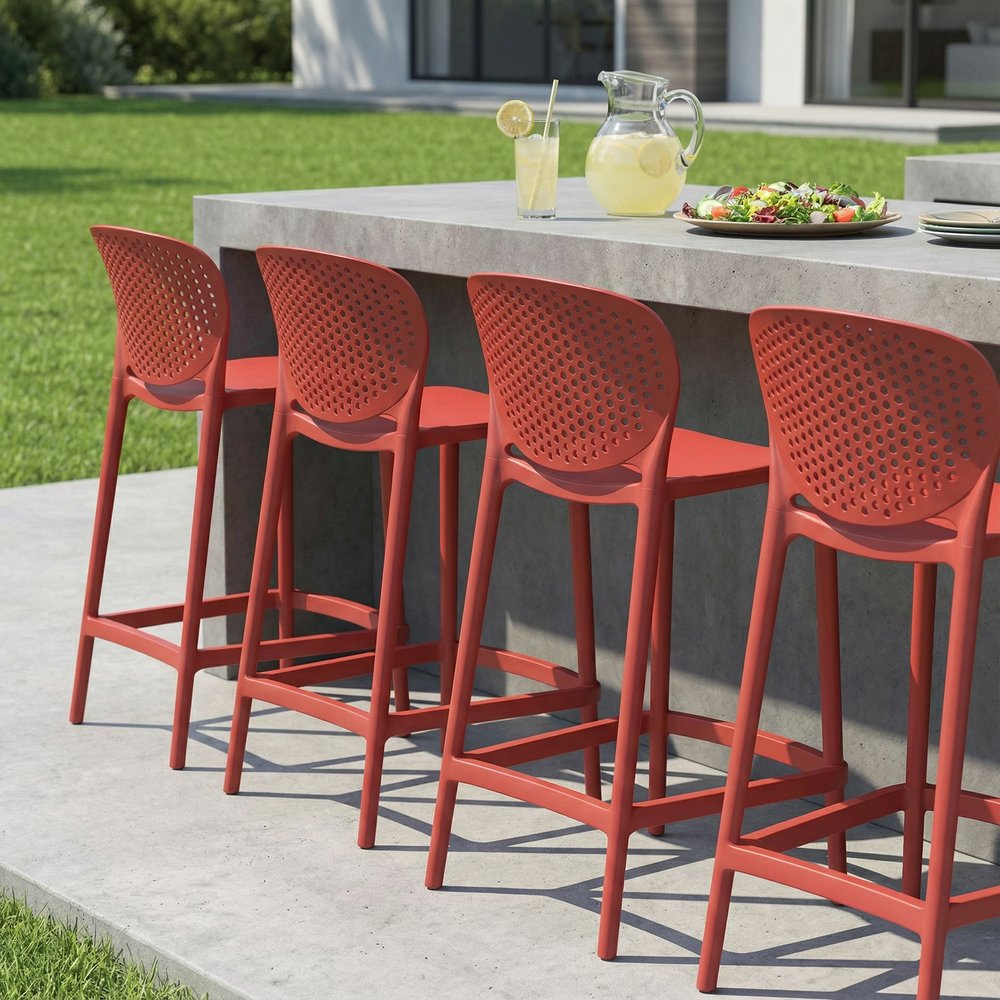 Set of Four 26" Orange Heavy Duty Plastic Low Back Counter Height Bar Chairs