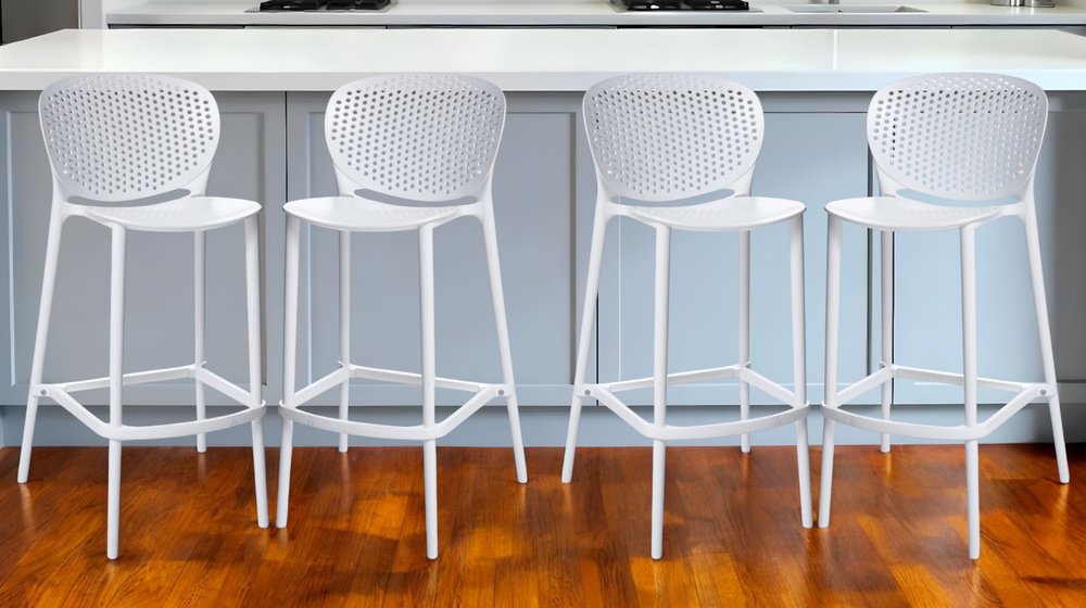 Set of Four 26" White Heavy Duty Plastic Low Back Counter Height Bar Chairs