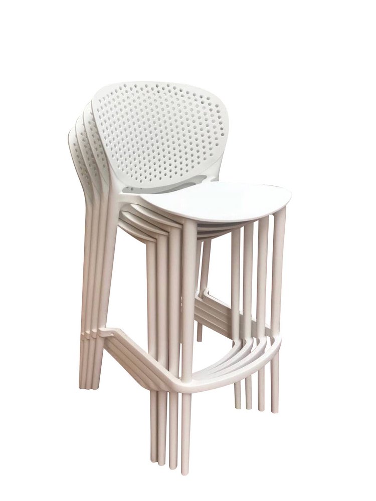 Set of Four 26" White Heavy Duty Plastic Low Back Counter Height Bar Chairs