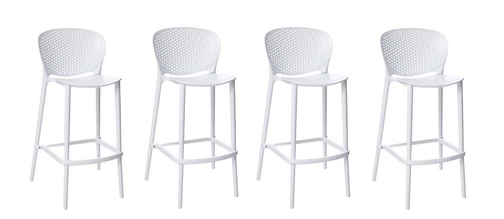 Set of Four 26" White Heavy Duty Plastic Low Back Counter Height Bar Chairs
