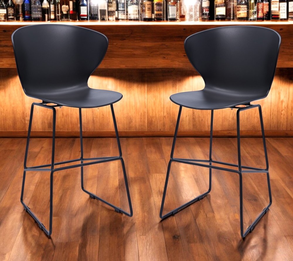 Set of Two 26" Black Heavy Duty Plastic and Metal Low Back Counter Height Bar Chairs