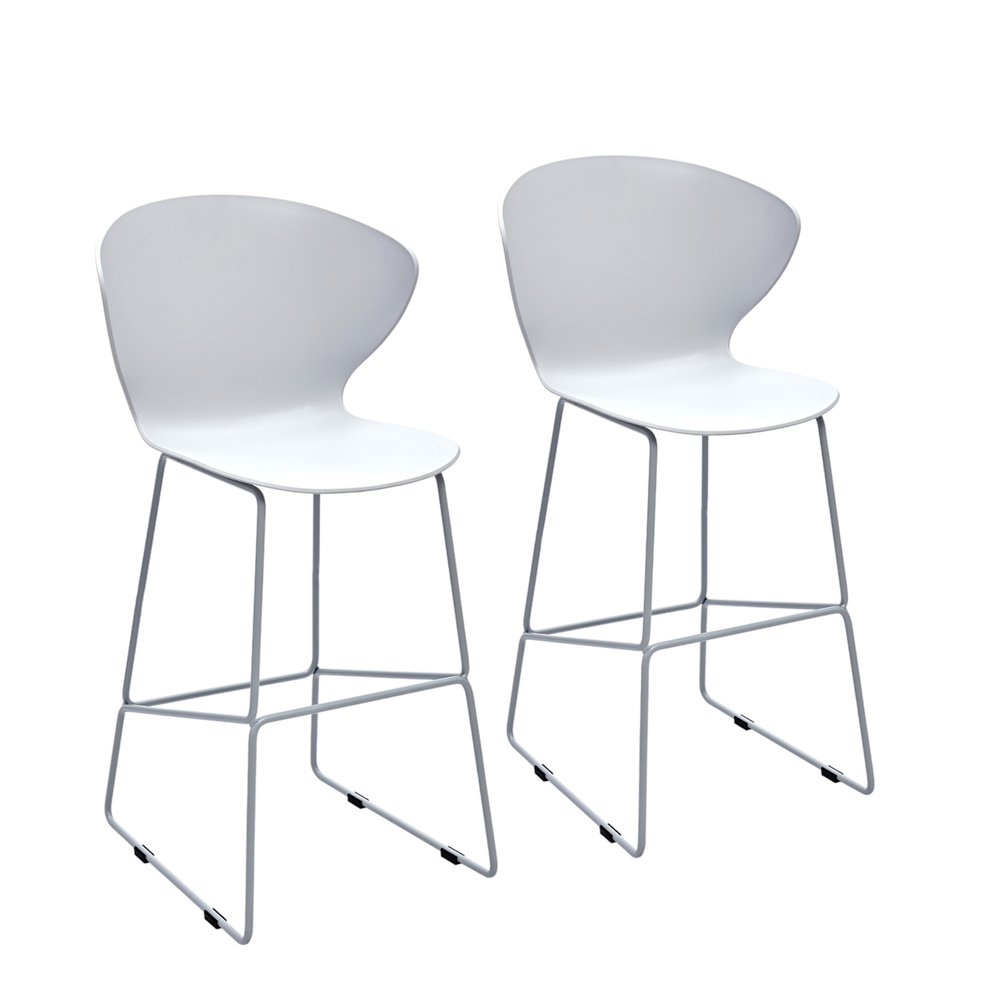 Set of Two 26" White and Silver Heavy Duty Plastic and Metal Low Back Counter Height Bar Chairs