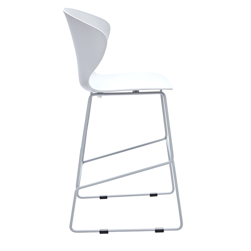 Set of Two 26" White and Silver Heavy Duty Plastic and Metal Low Back Counter Height Bar Chairs