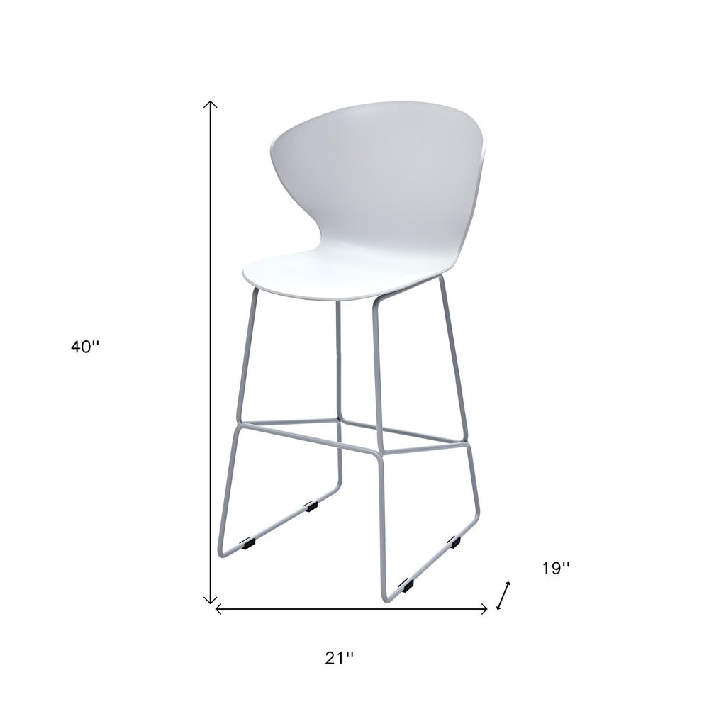 Set of Two 26" White and Silver Heavy Duty Plastic and Metal Low Back Counter Height Bar Chairs