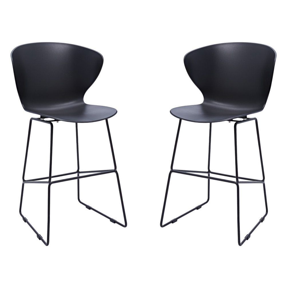 Set of Two 30" Black Heavy Duty Plastic and Metal Low Back Bar Height Bar Chairs