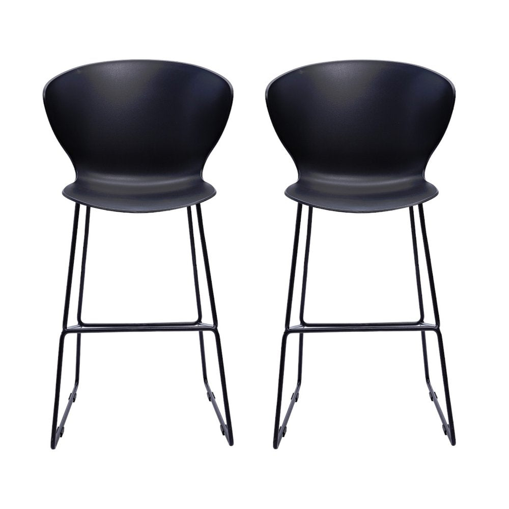Set of Two 30" Black Heavy Duty Plastic and Metal Low Back Bar Height Bar Chairs