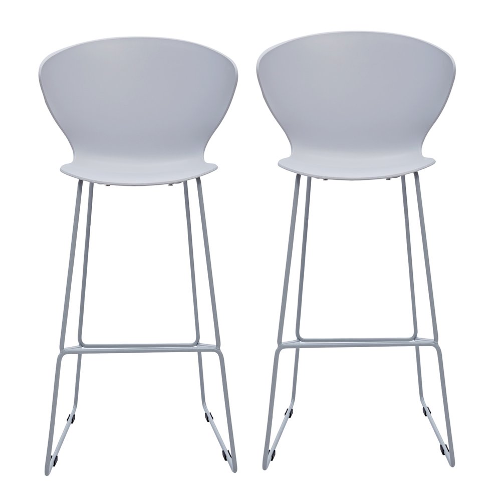 Set of Two 30" Gray Heavy Duty Plastic and Metal Low Back Bar Height Bar Chairs