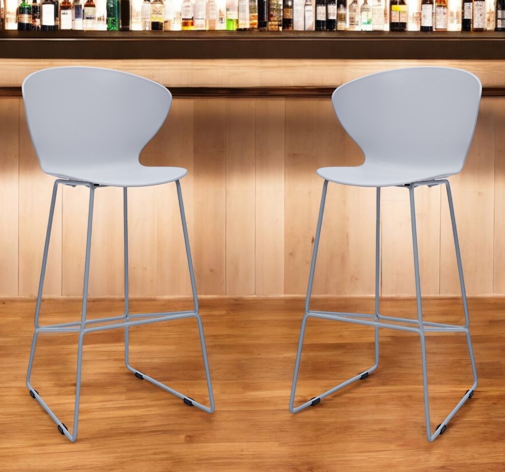 Set of Two 30" Gray Heavy Duty Plastic and Metal Low Back Bar Height Bar Chairs