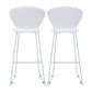 Set of Two 30" White and Silver Heavy Duty Plastic and Metal Low Back Bar Height Bar Chairs