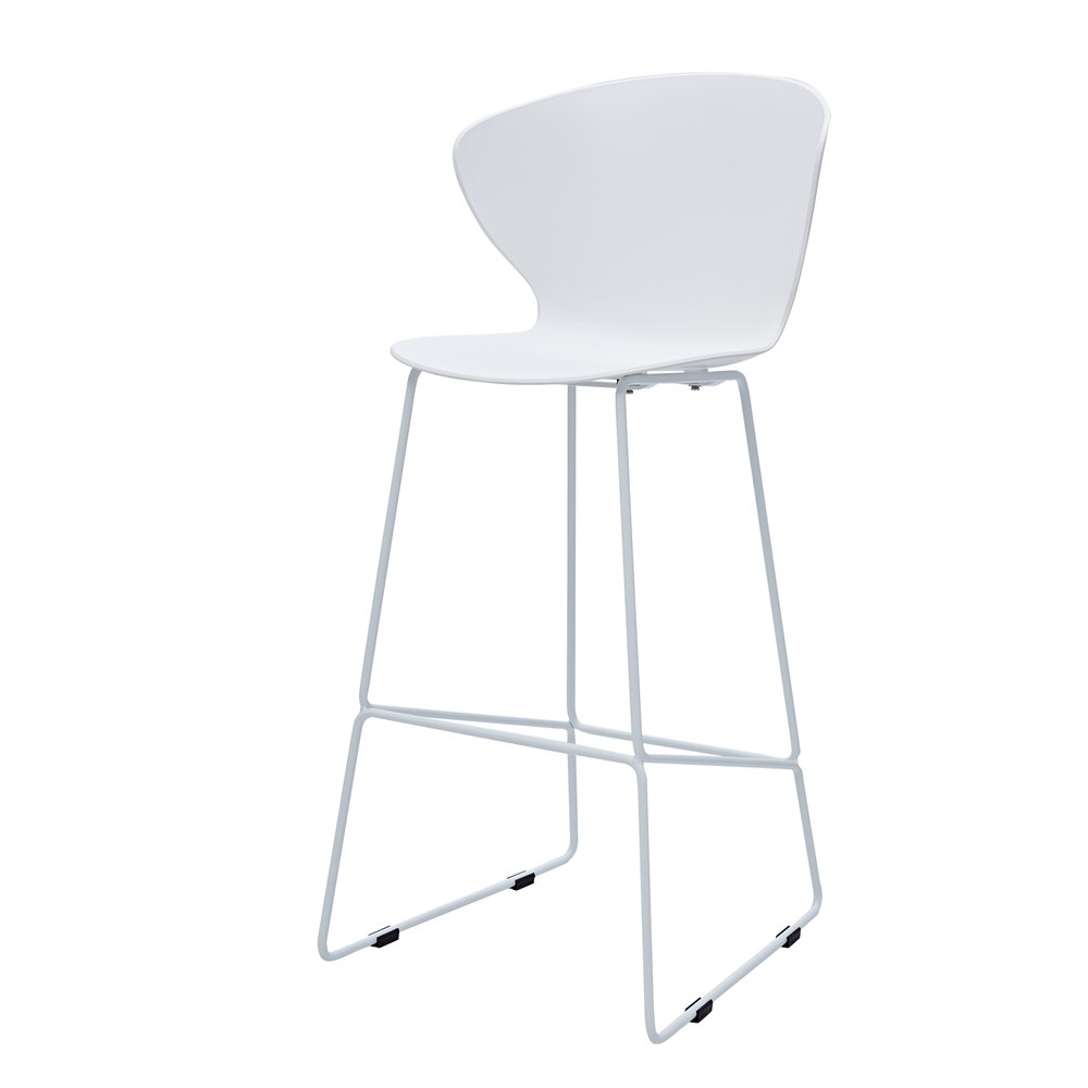 Set of Two 30" White and Silver Heavy Duty Plastic and Metal Low Back Bar Height Bar Chairs