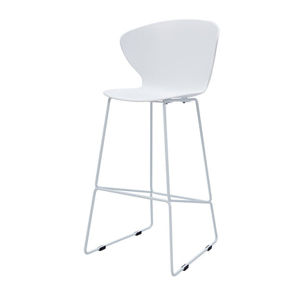 Set of Two 30" White and Silver Heavy Duty Plastic and Metal Low Back Bar Height Bar Chairs