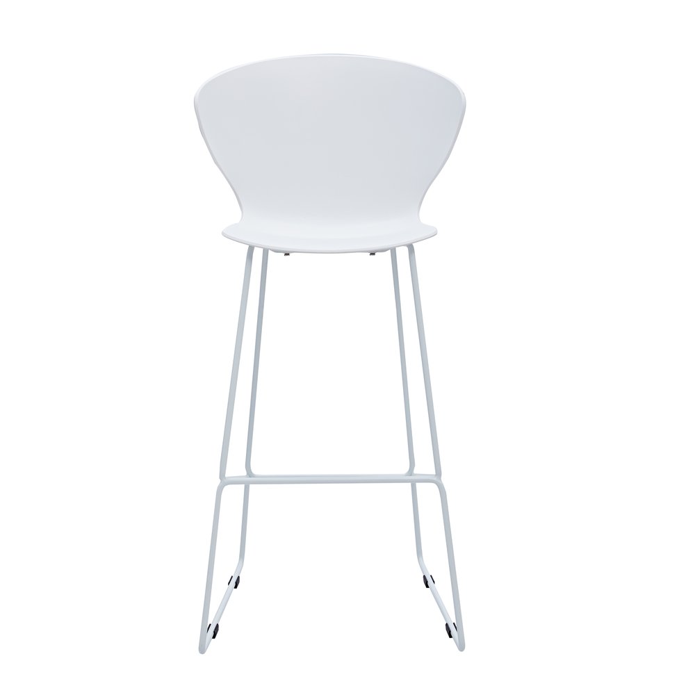Set of Two 30" White and Silver Heavy Duty Plastic and Metal Low Back Bar Height Bar Chairs