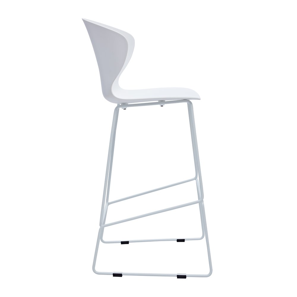 Set of Two 30" White and Silver Heavy Duty Plastic and Metal Low Back Bar Height Bar Chairs