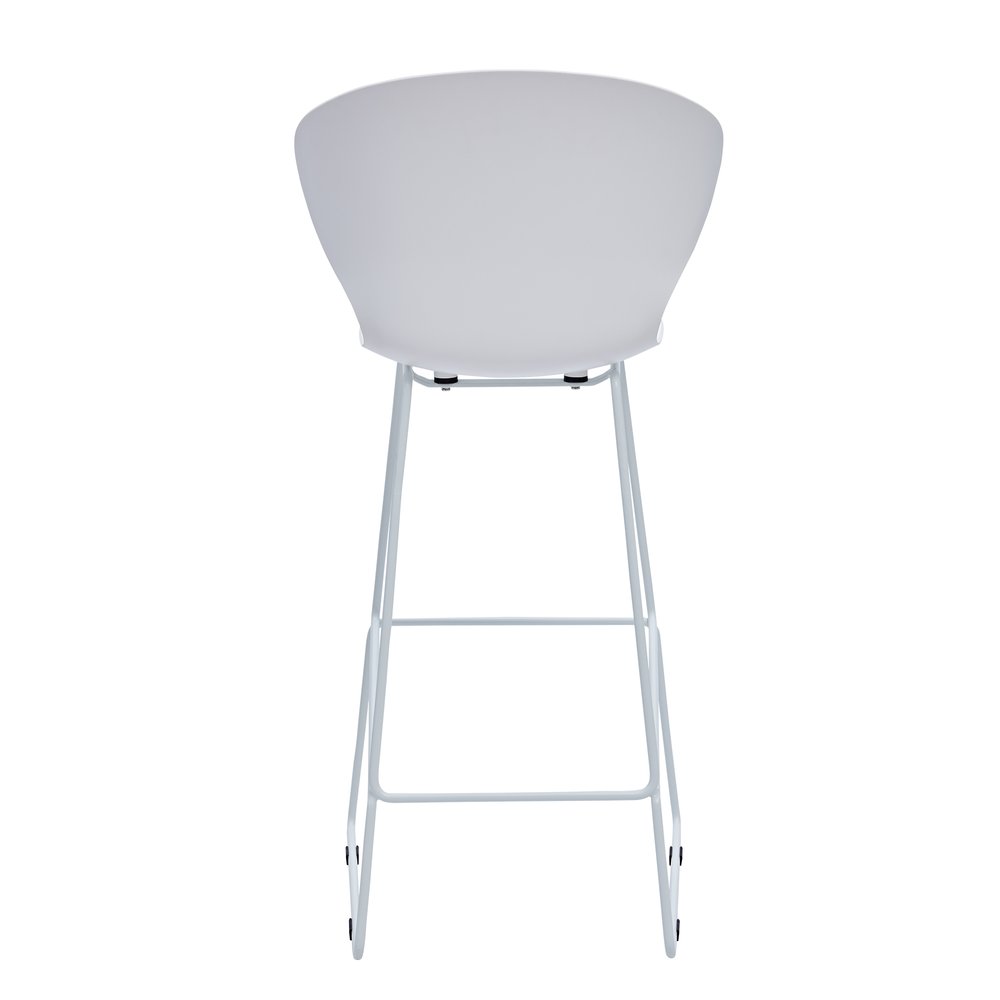 Set of Two 30" White and Silver Heavy Duty Plastic and Metal Low Back Bar Height Bar Chairs
