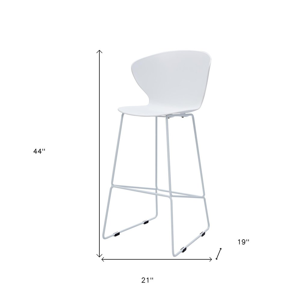 Set of Two 30" White and Silver Heavy Duty Plastic and Metal Low Back Bar Height Bar Chairs