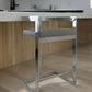 26" Gray and Silver Faux Leather and Metal Low Back Counter Height Bar Chair