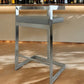 26" Gray and Silver Faux Leather and Metal Low Back Counter Height Bar Chair