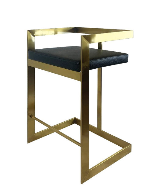 26" Black and Gold Faux Leather and Stainless Steel Low Back Counter Height Bar Chair