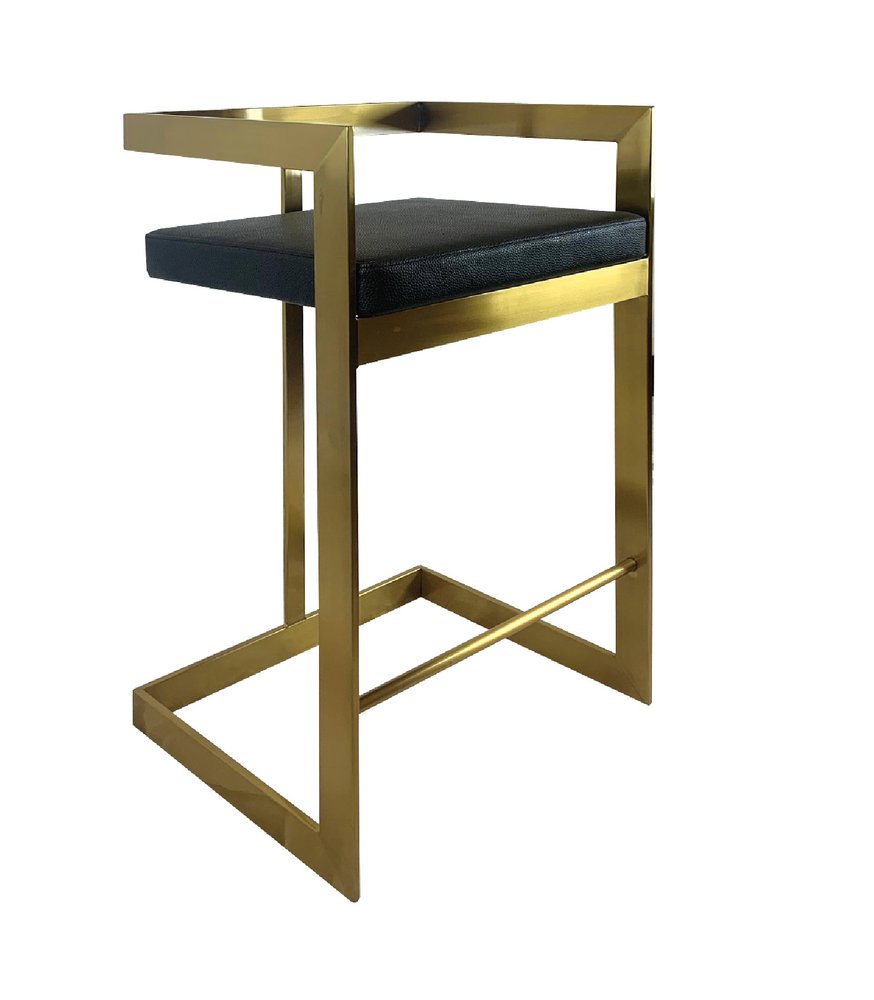 26" Black and Gold Faux Leather and Stainless Steel Low Back Counter Height Bar Chair