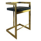26" Black and Gold Faux Leather and Stainless Steel Low Back Counter Height Bar Chair