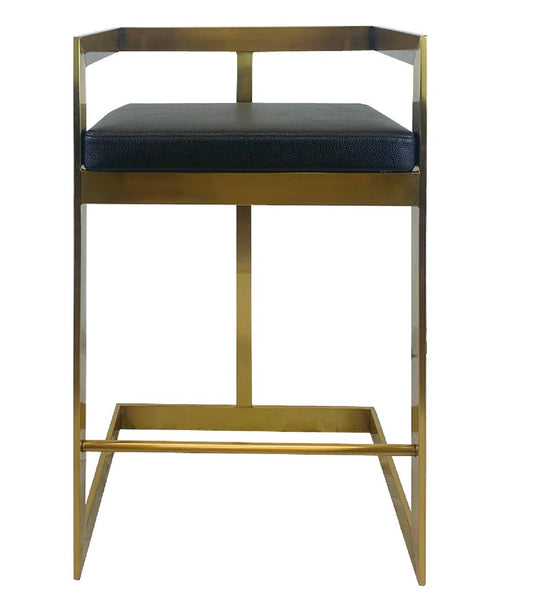 26" Black and Gold Faux Leather and Stainless Steel Low Back Counter Height Bar Chair