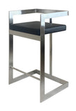 26" Black and Silver Faux Leather and Metal Low Back Counter Height Bar Chair