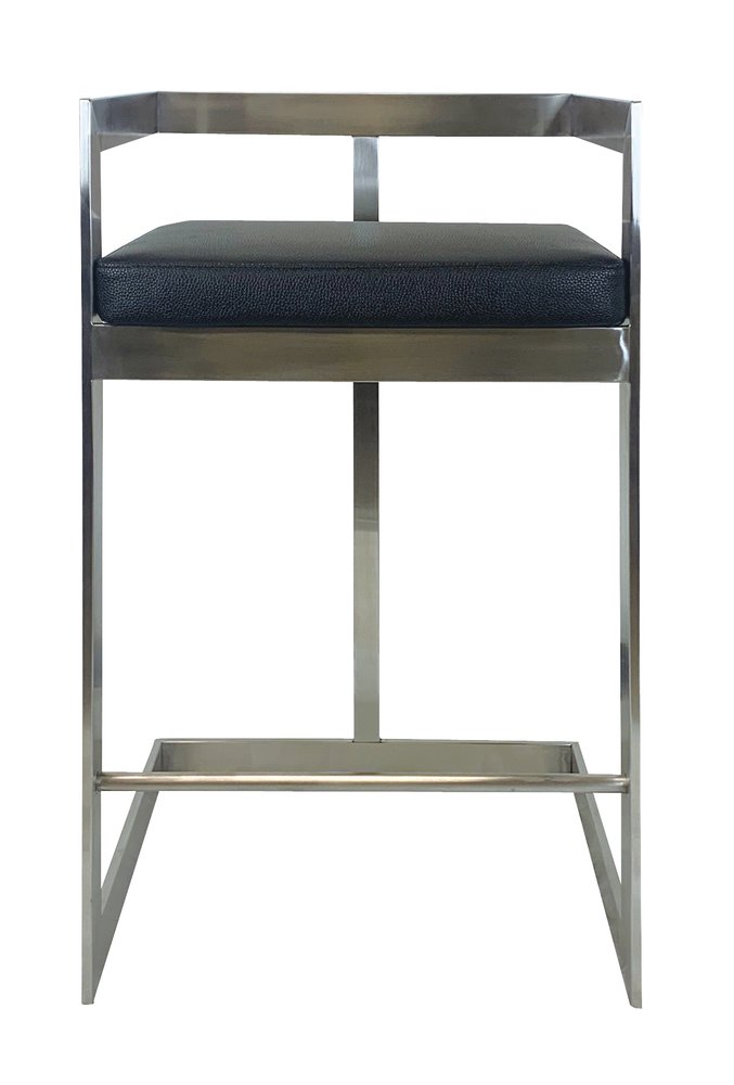 26" Black and Silver Faux Leather and Metal Low Back Counter Height Bar Chair