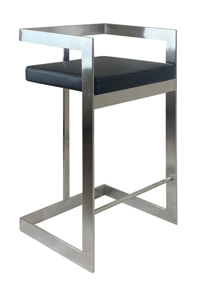 26" Black and Silver Faux Leather and Metal Low Back Counter Height Bar Chair