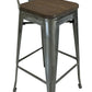 Set of Four 30" Brown and Gray Solid Wood and Metal Low Back Bar Height Bar Chairs